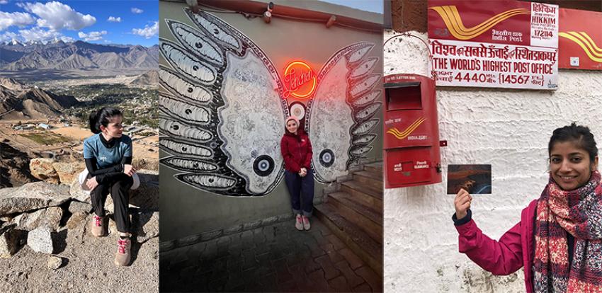 Garima Pande of Wandering Jane enjoys the beauty of Leh while another traveller poses at the world