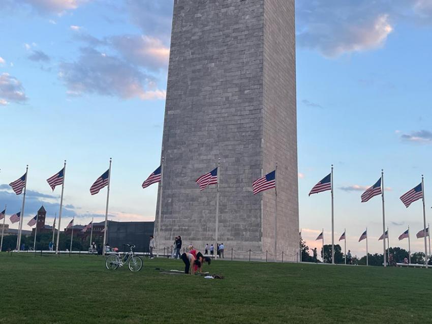 Image: Flags encircling the Washington Monument. 