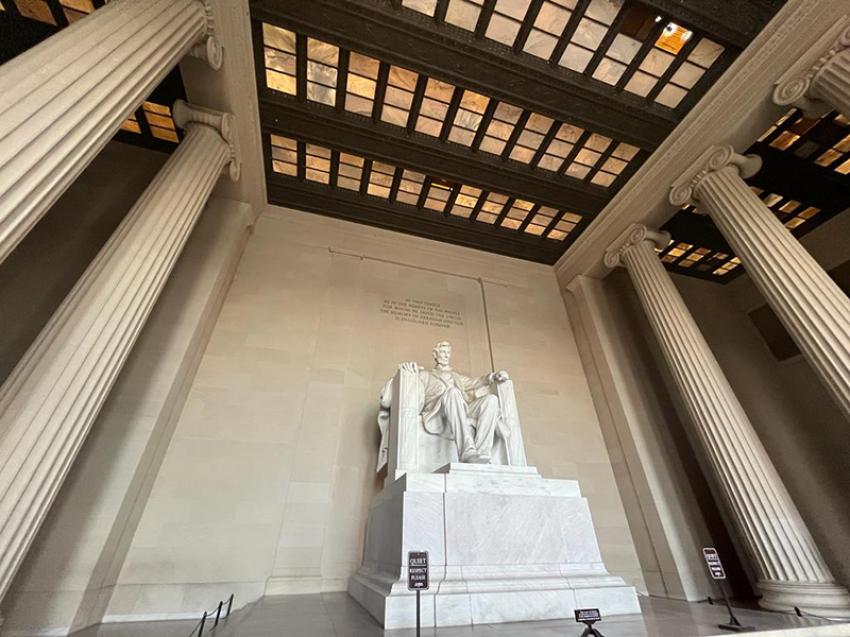 Image: The statue of Abraham Lincoln, originally intended to be only 10 feet tall, was on further consideration enlarged so that it finally stood 19 feet tall from head to foot.