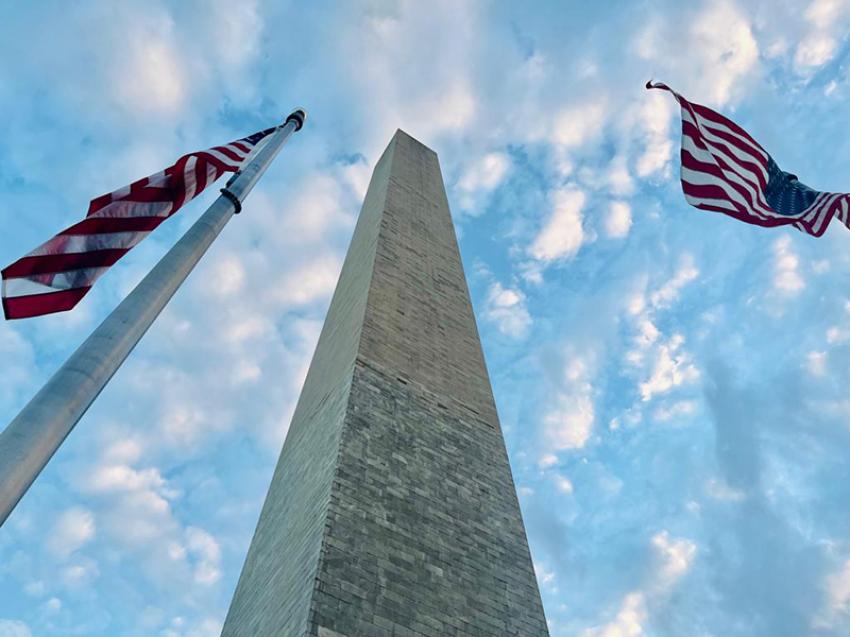 Image: The Washington Monument rises majestically in the National Mall. 