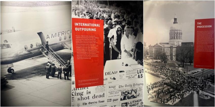 Exhibits of old photographs of international outpouring and processions at King