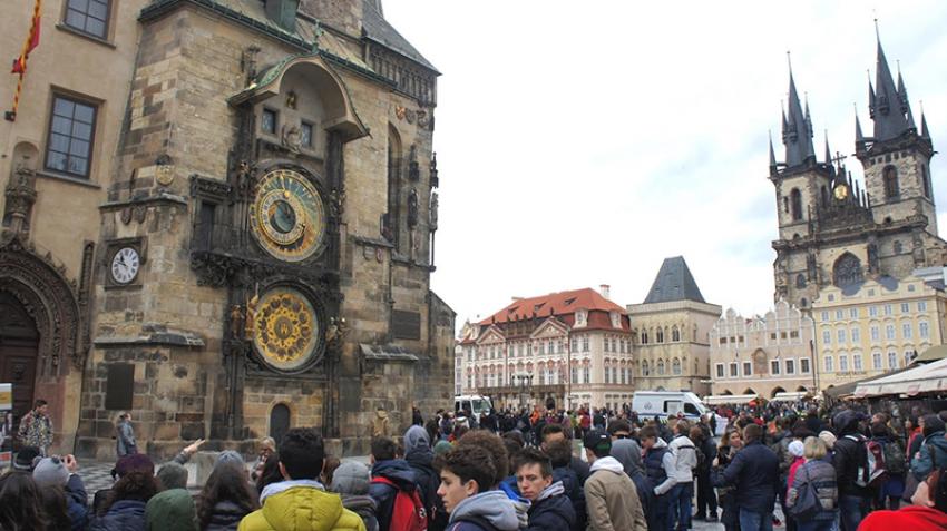 As the hour strikes, crowds gather in Prague’s Old Town Square, craning to catch the clock’s animated spectacle. Photo: Sujoy Dhar