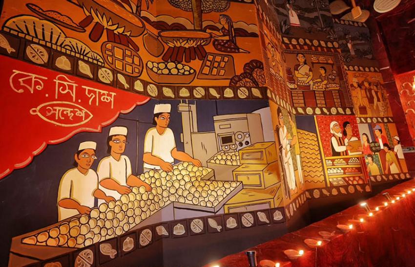 The legacy of KC Das, the house behind the rosogolla’s popularity, finds a place in the Mishtanna Puran theme at Wellington Square. Photo: Avishek Mitra
