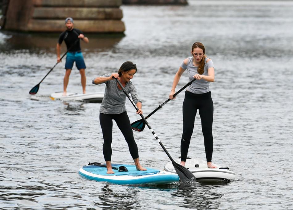 Images of the Day:Standup paddle boarding enthusiasts exercise on Main in Frankfurt