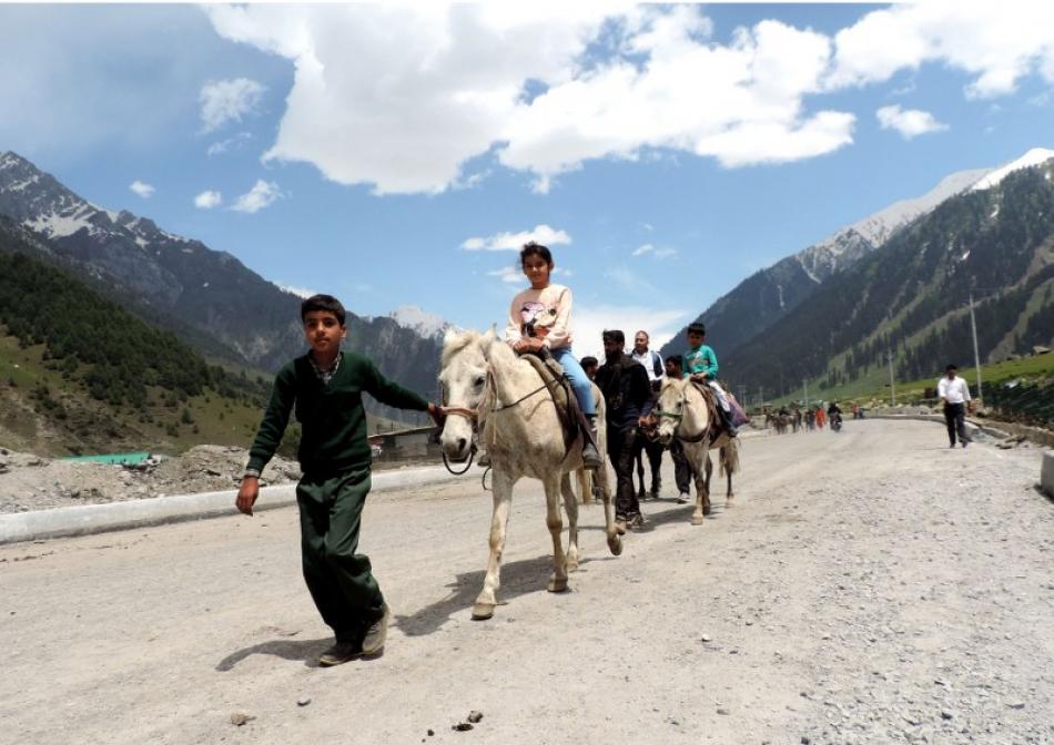 Tourists enjoy Sonmarg in Kashmir
