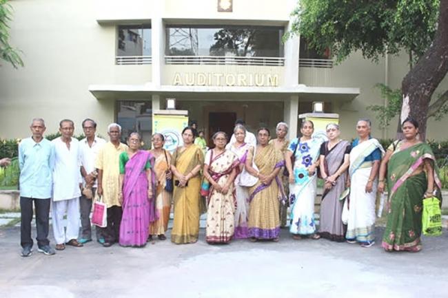 Senior Citizen members of Pronam in front of the Body Guard Lines Auditorium. Nearly 200 senior citizens attended the cultural and cyber awareness program organized by Pronam in Kolkata recently.Band Soulmate presented a musical medley to entertain them.