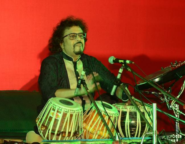 Bickram Ghosh performing at the Manicktala Chaltabagan Lohapatty Durga Puja function at the ITC Royal Bengal, Kolkata
