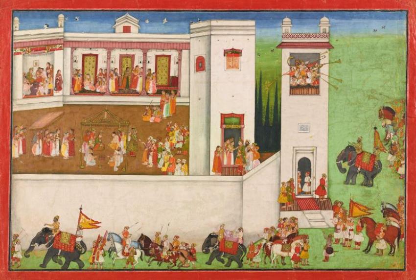 Wedding ceremony, folio from a Ramayana. Photo credit: Early Mandi Master / National Museum of Asian Art, Smithsonian Institution