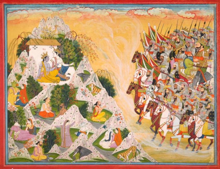 Jarasandha’s army advances toward Krishna and Balarama, folio from a Mahabharata. Photo credit: Purkhu / National Museum of Asian Art, Smithsonian Institution