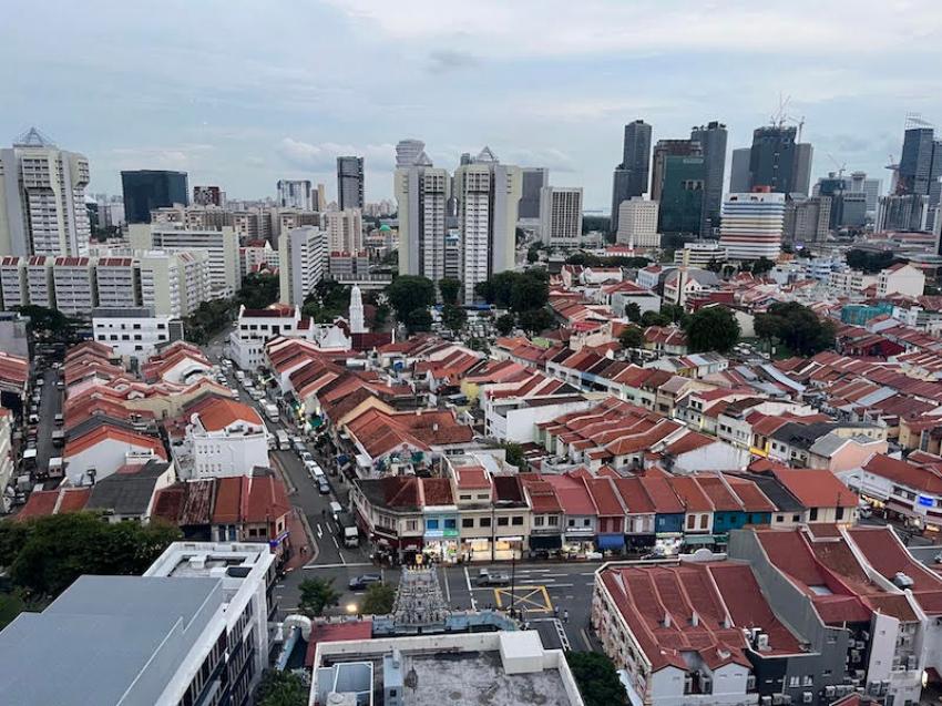 The city view room overlooks Little India shophouses